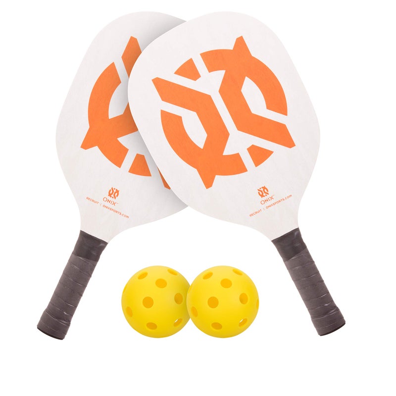 Onix Recruit by ONIX Pickleball Starter Set - Includes Two Poplar Wood Paddles and Two Yellow Balls - Image 1